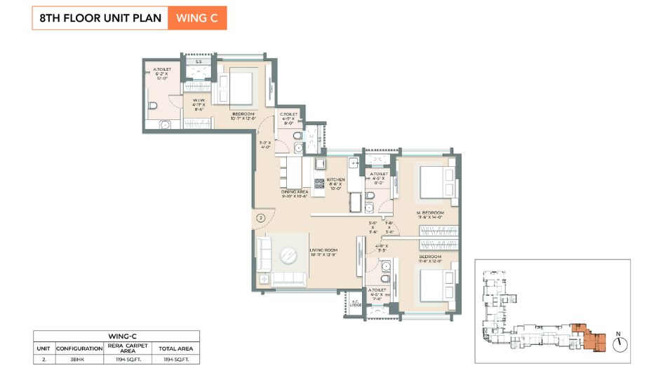 Arkade-Sapphire-FLoor-Plan-3 BHK- 1194 Sqft